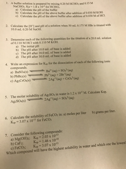 Solved 1. A buffer solution is prepared by mixing 0.20 M | Chegg.com
