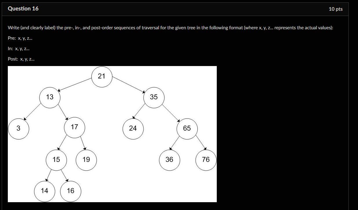 Solved Write (and clearly label) the pre-, in-, and | Chegg.com