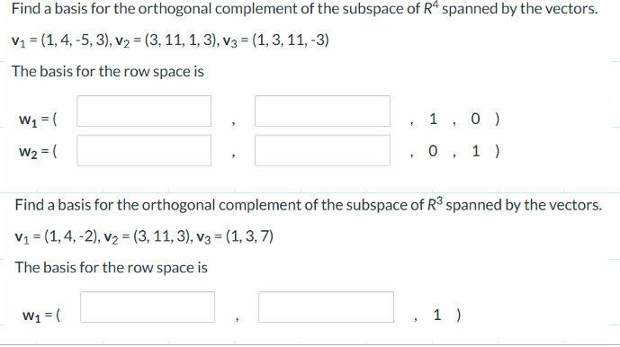 Solved Find a basis for the orthogonal complement of the | Chegg.com