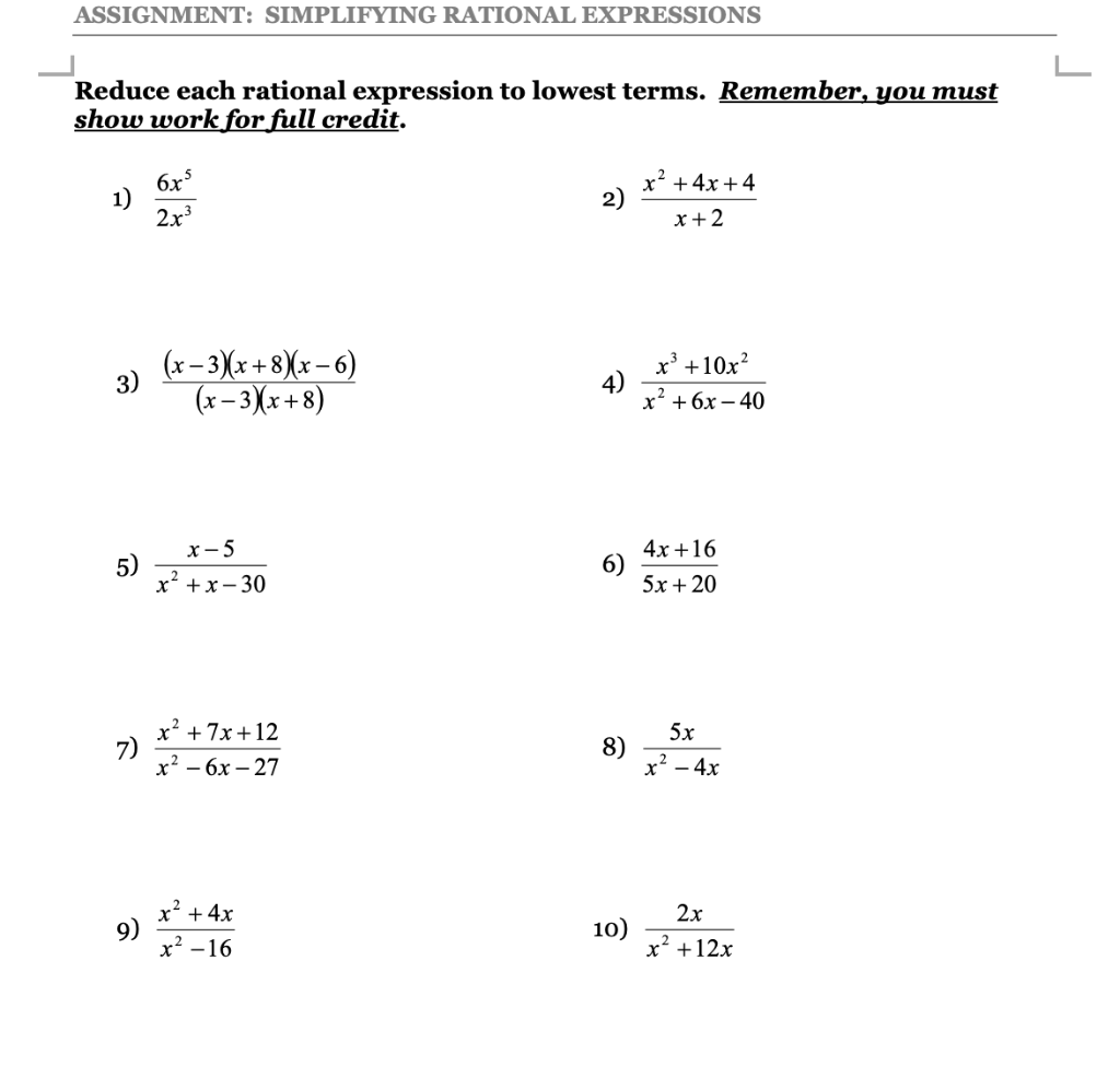 How To Simplify The Following Rational Algebraic Expression