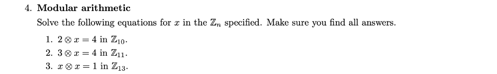 Solved 4. Modular arithmetic Solve the following equations | Chegg.com
