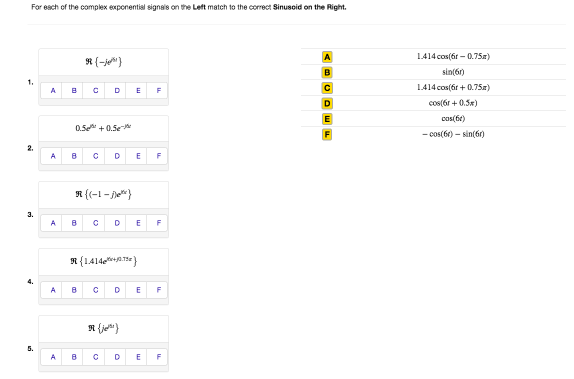 Solved For each of the complex exponential signals on the | Chegg.com
