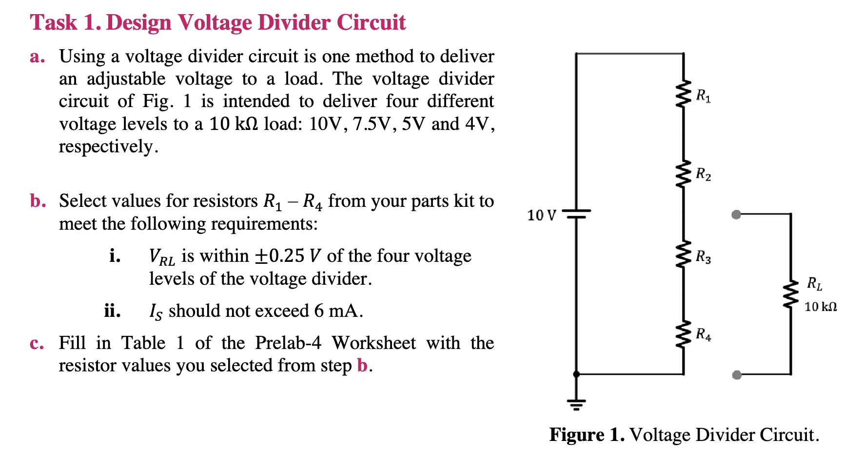 Solved Task 1. Design Voltage Divider Circuit A. Using A | Chegg.com