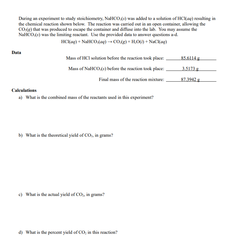 Solved During an experiment to study stoichiometry, | Chegg.com