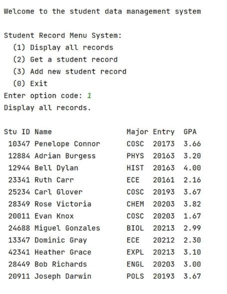 Solved [1] Description: You will build a student data | Chegg.com