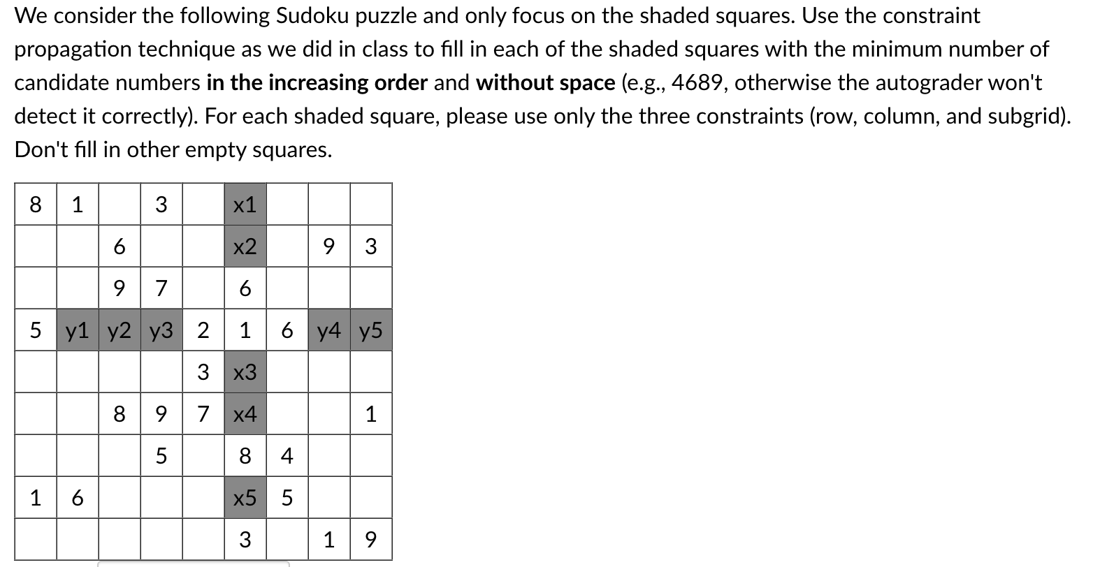 Solved We consider the following Sudoku puzzle and only | Chegg.com