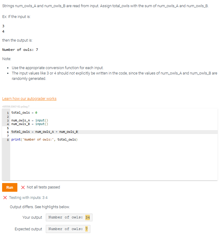 Solved Then The Output Is: Number Of Owls: 7 Note: - Use The | Chegg.com