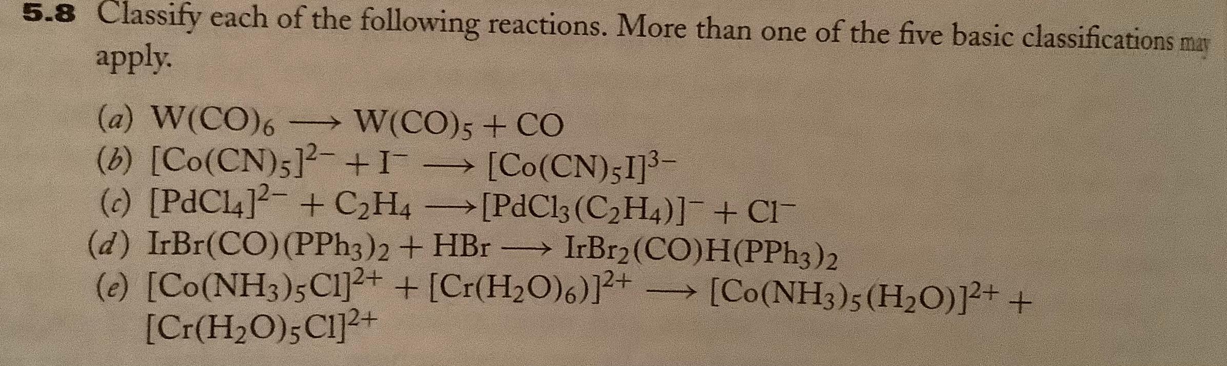 Solved 5.8 Classify each of the following reactions. More Chegg