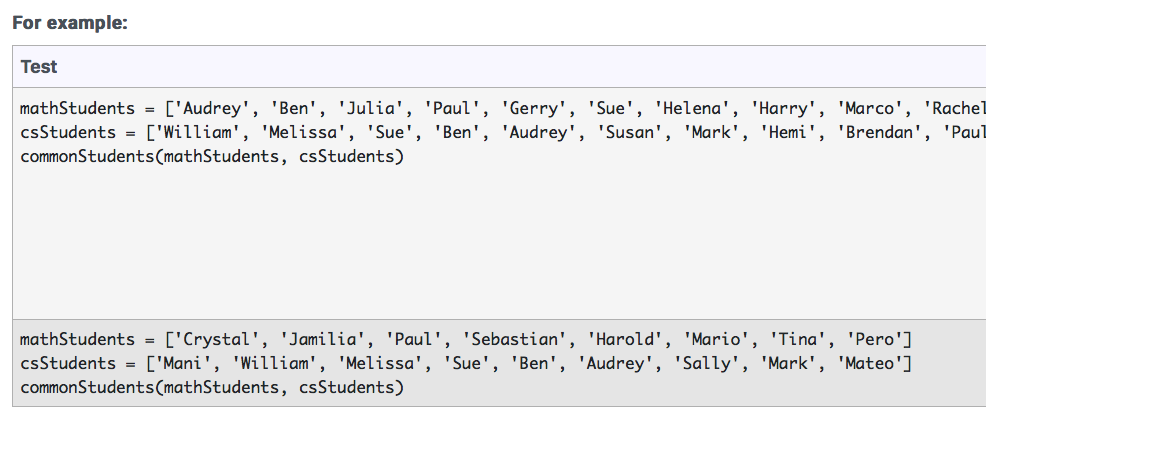 Solved Write a function commonStudents() that takes two | Chegg.com