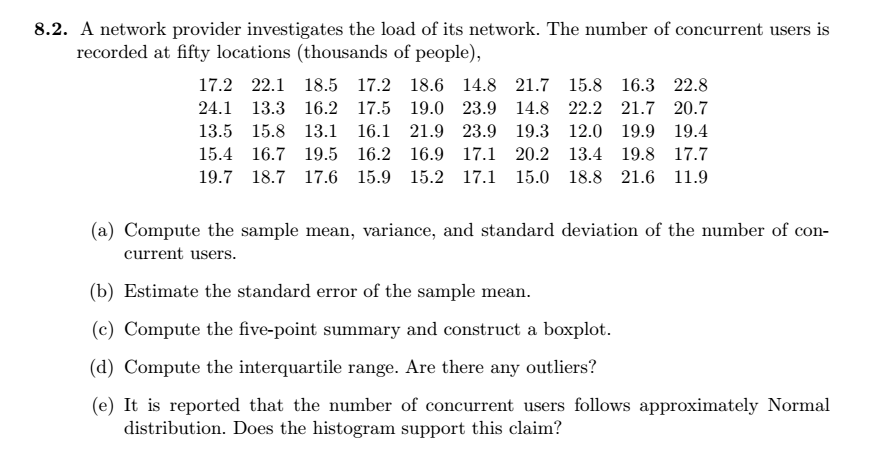 Solved 8 2 A Network Provider Investigates The Load Of Its Chegg