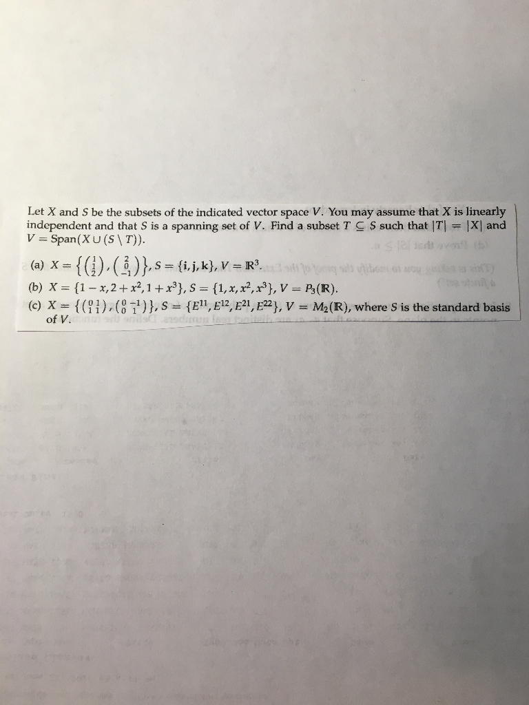 Solved Let X And Be The Subsets Of The Indicated Vector S Chegg Com