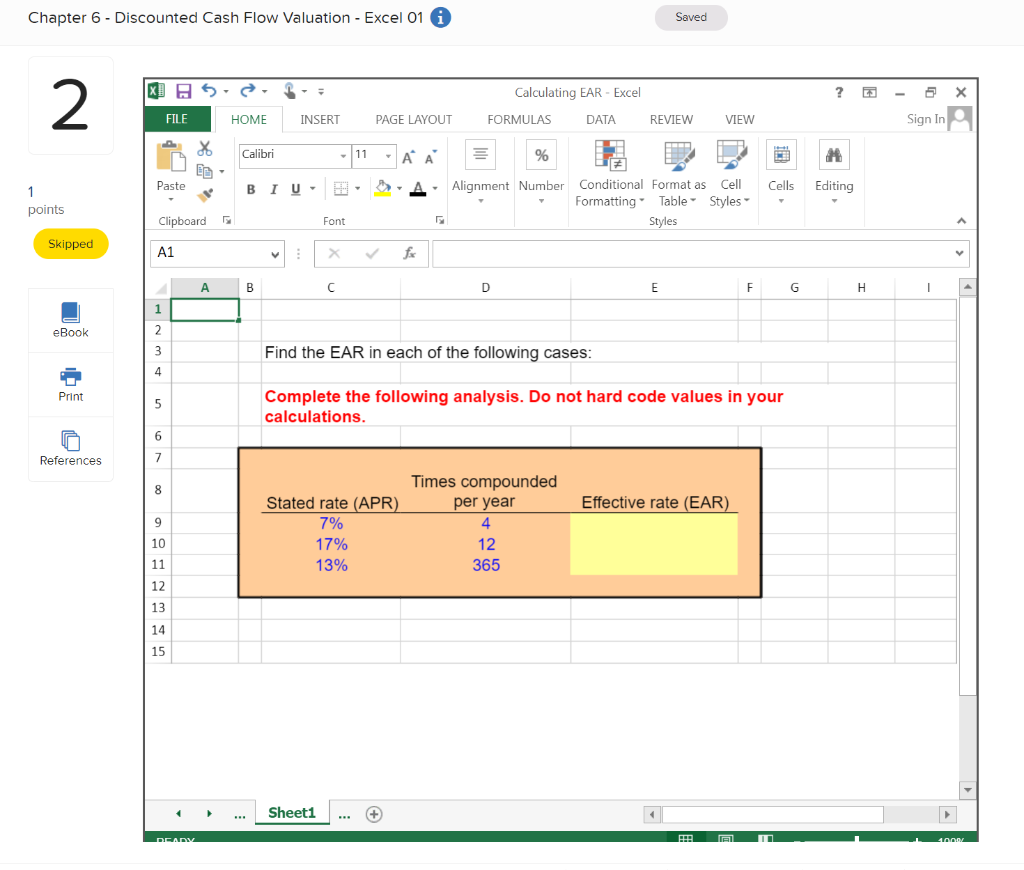 Solved Chapter 6 - Discounted Cash Flow Valuation - Excel 01 | Chegg.com
