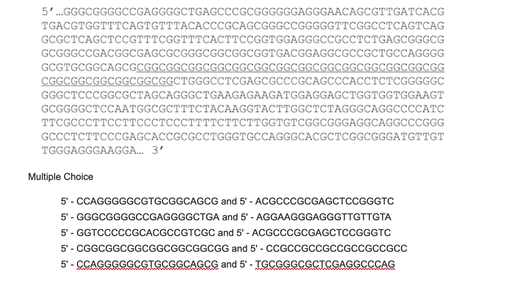 Solved 4. Part of the genomic DNA sequence (the RNAlike