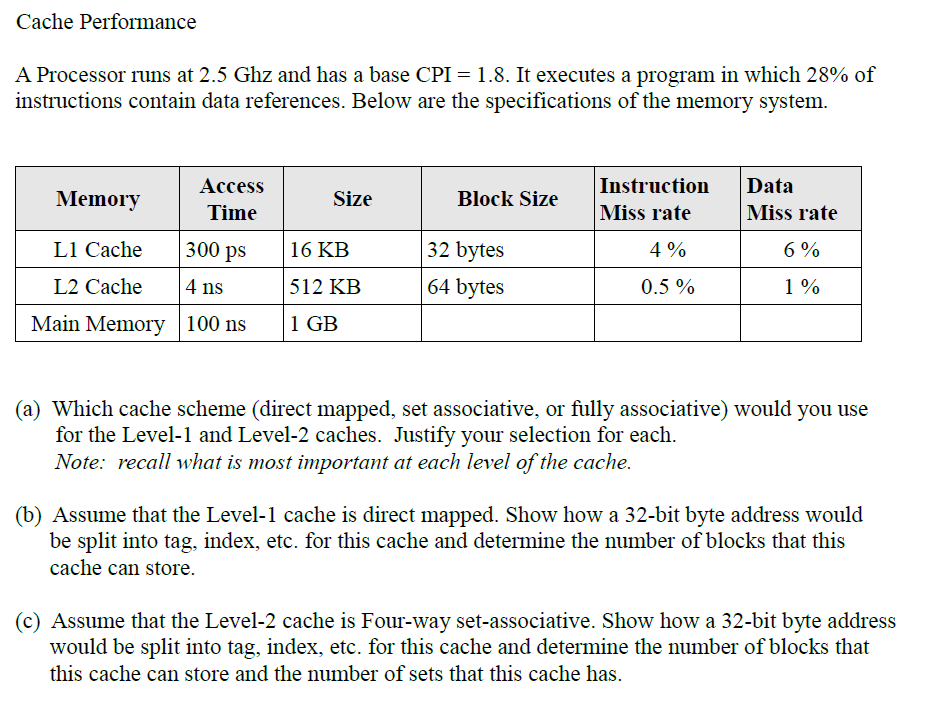 Solved Cache Performance A Processor runs at 2.5 Ghz and has | Chegg.com