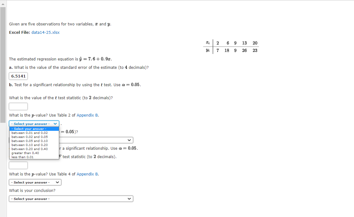 Given are five observations for two variables, * and | Chegg.com