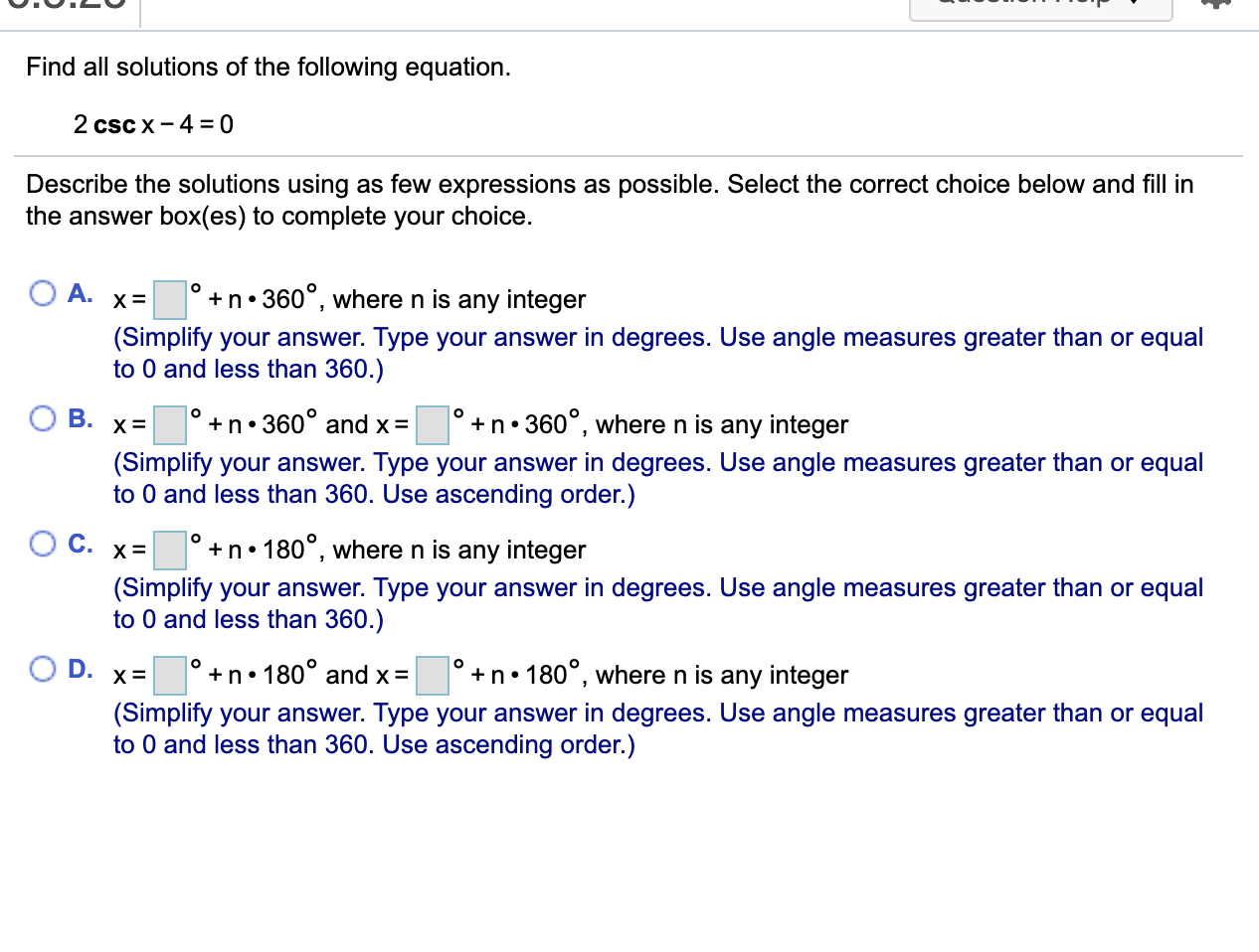 Solved Find all solutions of the following equation. 2 csc | Chegg.com