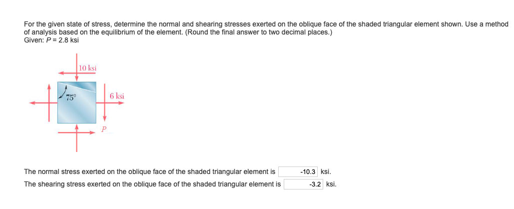 Solved For The Given State Of Stress, Determine The Normal | Chegg.com