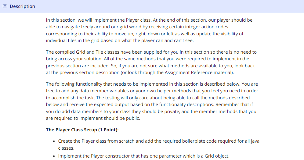 In this section, we will implement the Player class. | Chegg.com