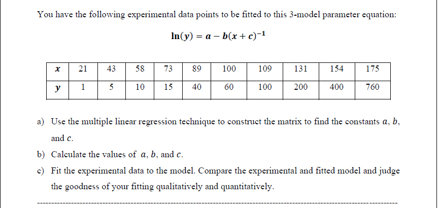 Solved You Have The Following Experimental Data Points To Be | Chegg.com