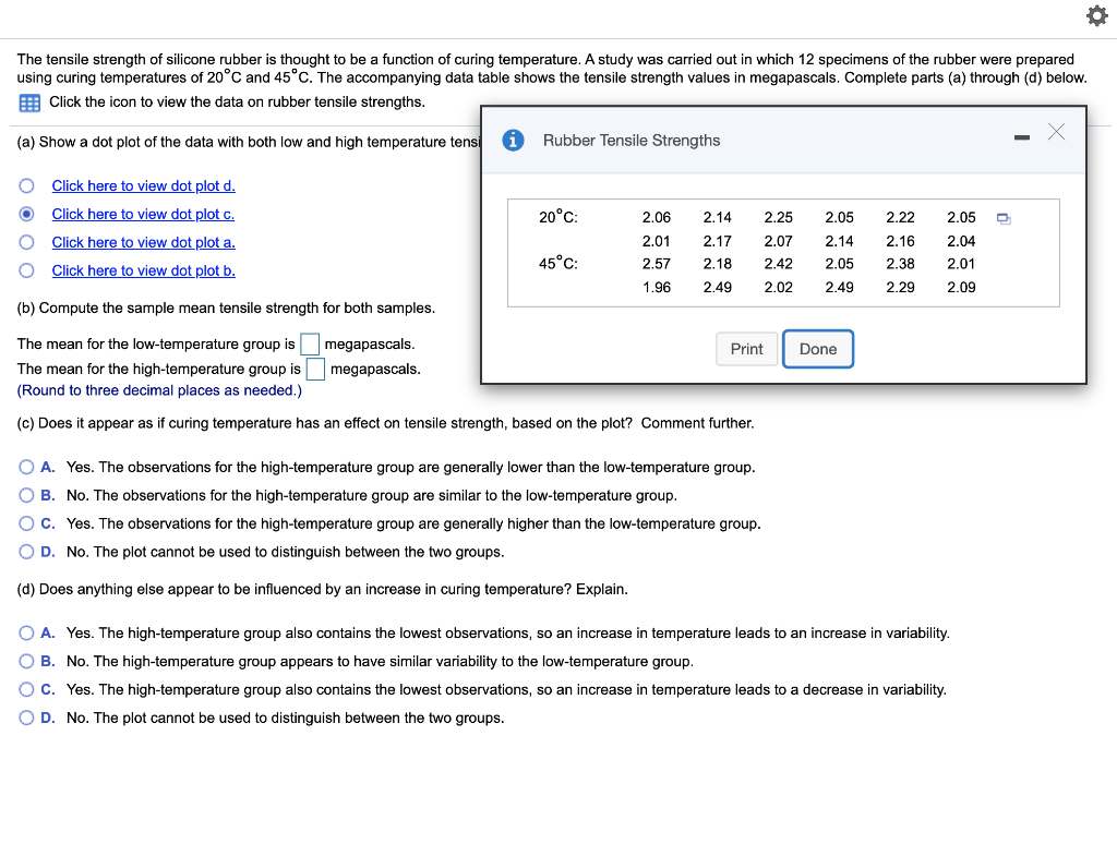 Solved The tensile strength of silicone rubber is thought to