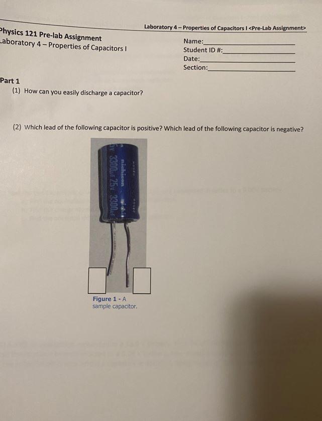Solved Laboratory 4 Properties of Capacitors 1 Part 2