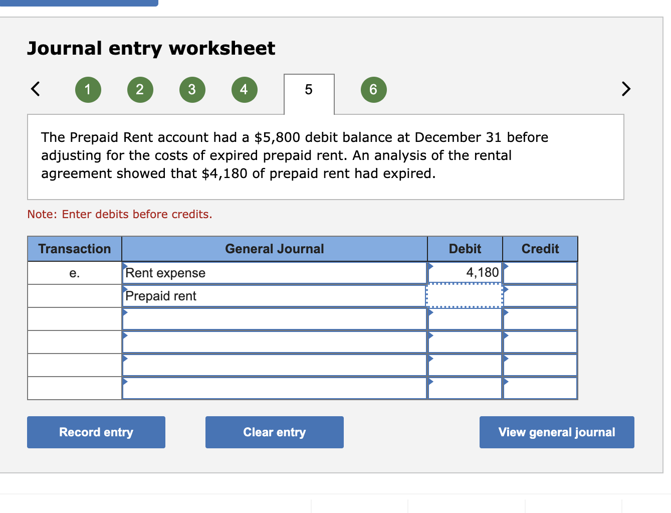 Solved Journal entry worksheet The Prepaid Rent account had
