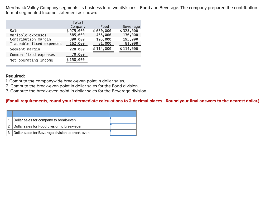 Solved Merrimack Valley Company segments its business into