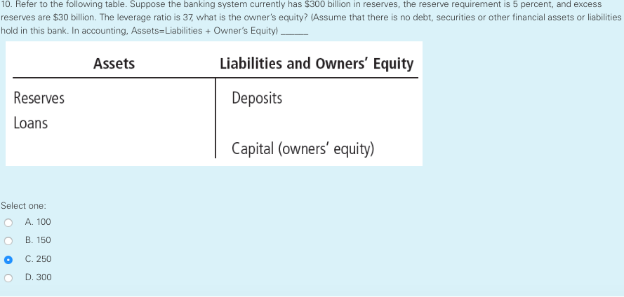 Solved 10. Refer To The Following Table. Suppose The Banking | Chegg.com