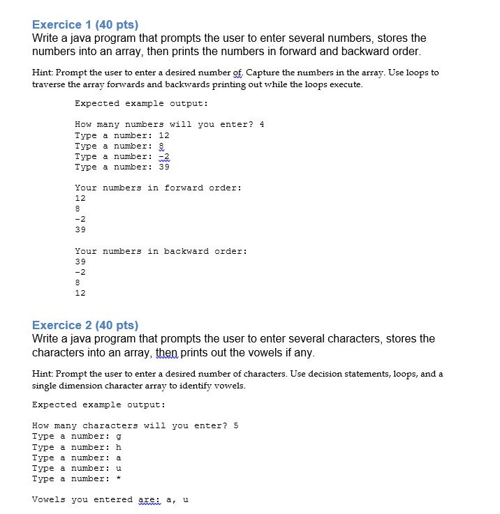 Solved Exercice 1 (40 pts) Write a java program that prompts | Chegg.com