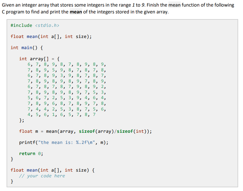 Solved Given an integer array that stores some integers in | Chegg.com