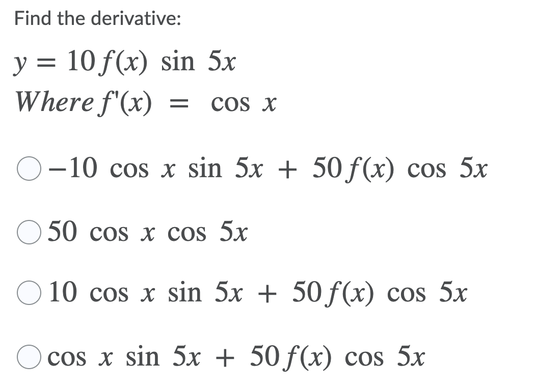 find the derivative of x 5 cos x sin x