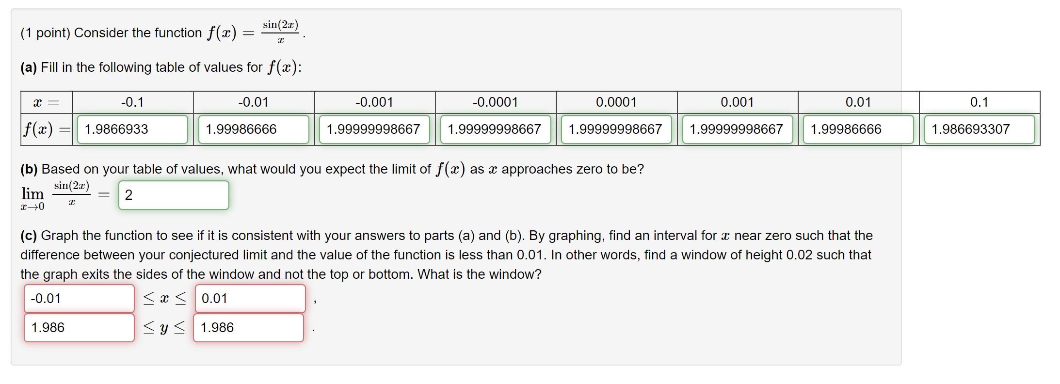 Solved sin(2x) (1 point) Consider the function f(x) = (a) | Chegg.com