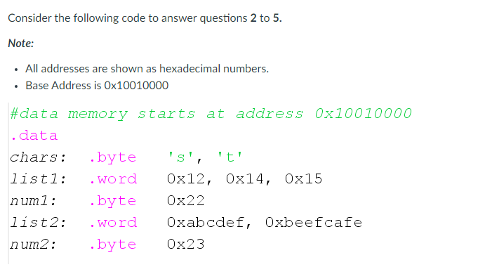 Solved Consider the following code to answer questions 2 to | Chegg.com