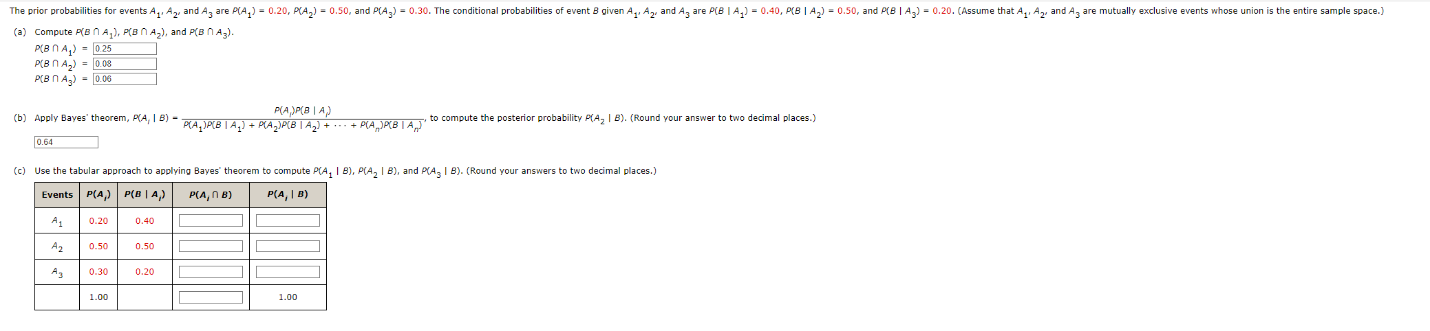 Solved (a) Compute P(B∩A1),P(B∩A2), and P(B∩A3). P(B∩A1)= | Chegg.com