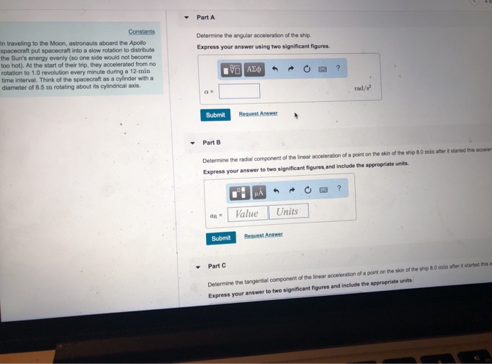 Solved Part A Determine the angular acceleration of the ship | Chegg.com