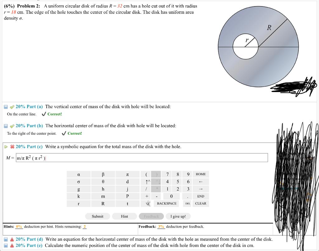 Solved Problem A Uniform Circular Disk Of Radius R Chegg Com