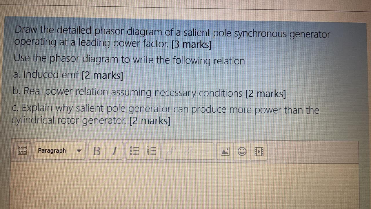 Solved Draw the detailed phasor diagram of a salient pole | Chegg.com