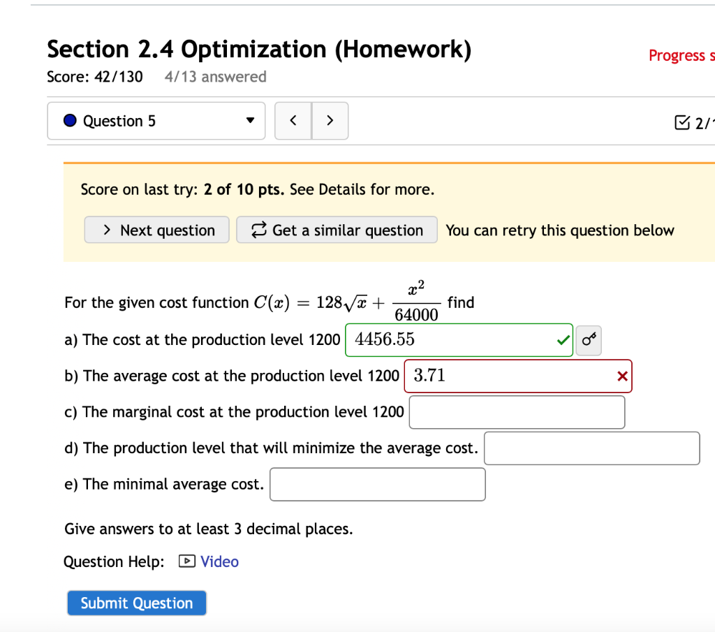 Solved Section 2.4 Optimization (Homework) Progress s Score: | Chegg.com
