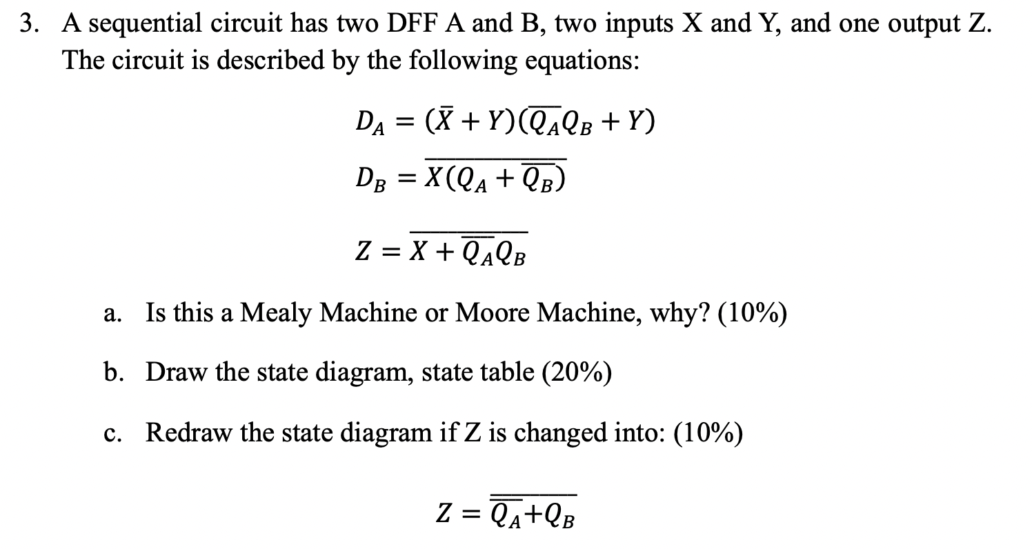 Solved 3. A sequential circuit has two DFF A and B, two | Chegg.com