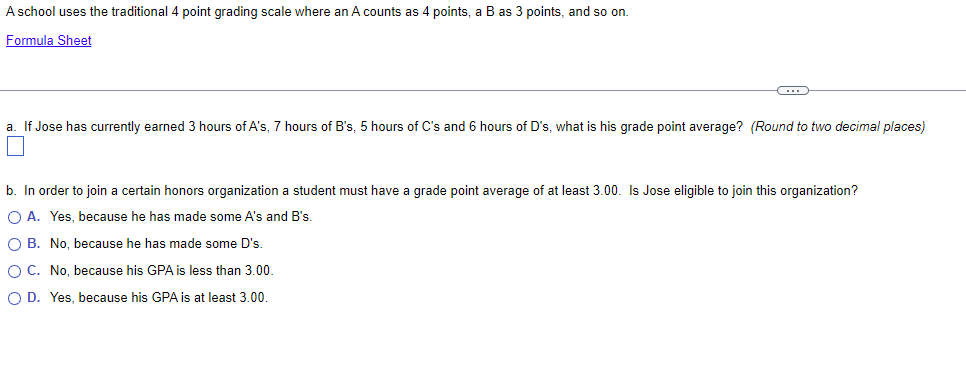 Solved A school uses the traditional 4 point grading scale | Chegg.com