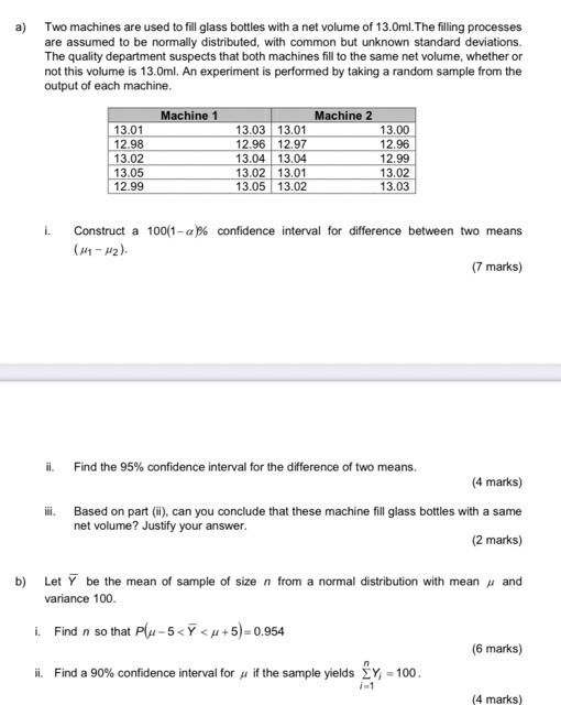 [Solved] a) Two machines are used to fill glass bottles w