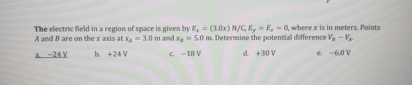 Solved The electric field in a region of space is given by E | Chegg.com