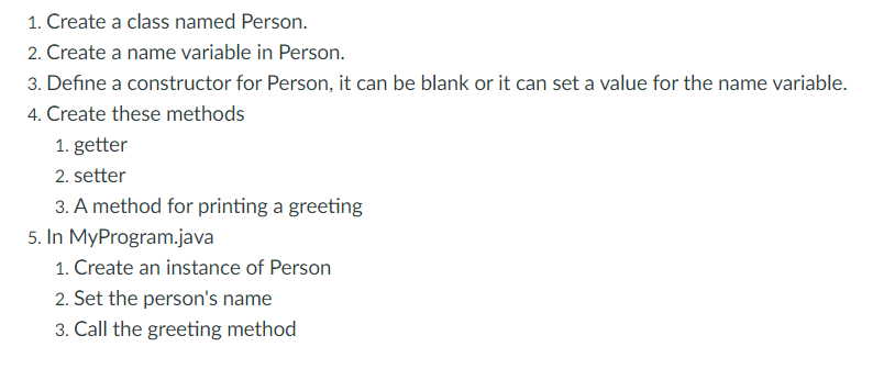 Solved 1. Create a class named Person. 2. Create a name | Chegg.com