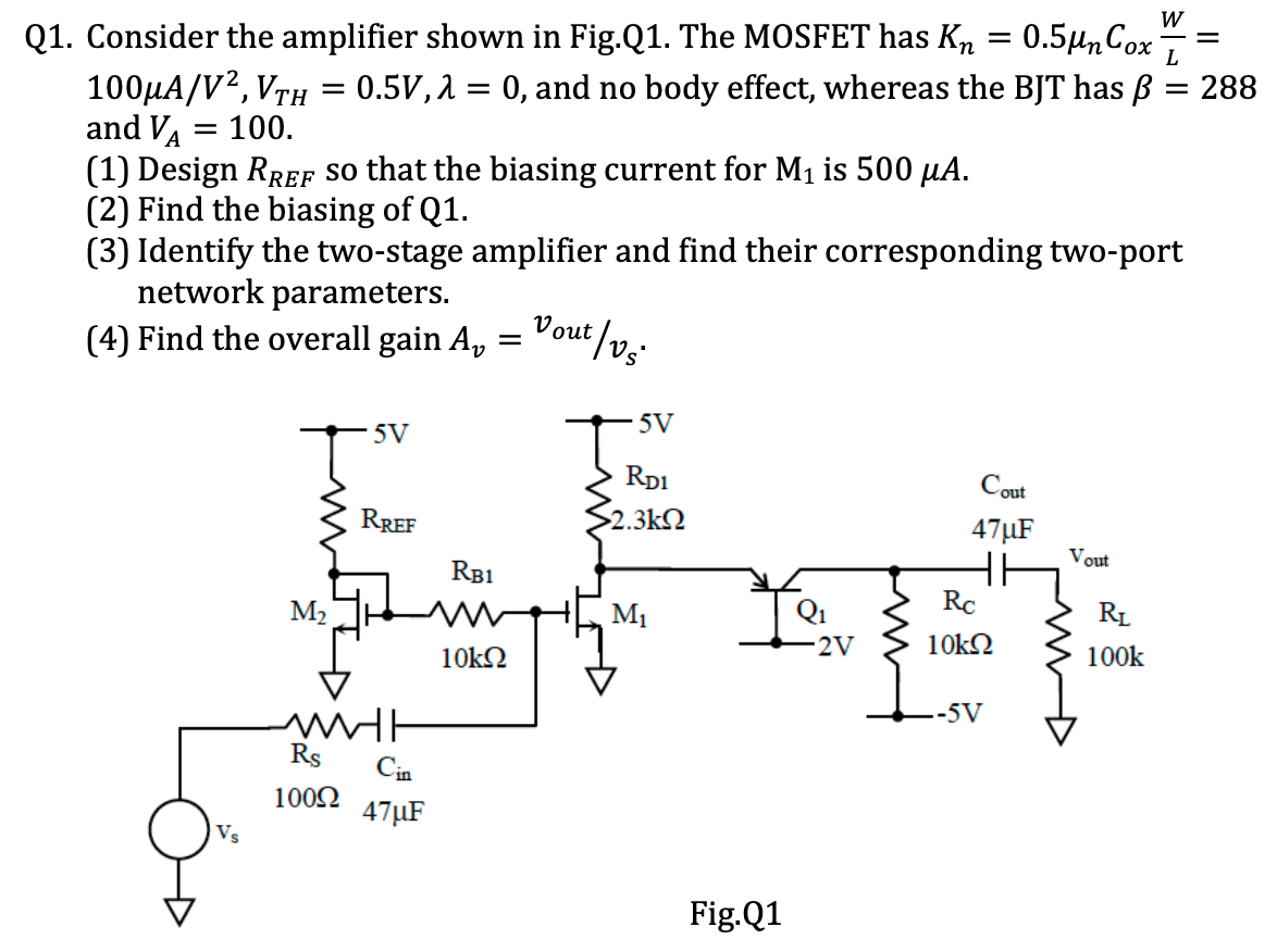 Solved Q1. Consider The Amplifier Shown In Fig.Q1. The | Chegg.com