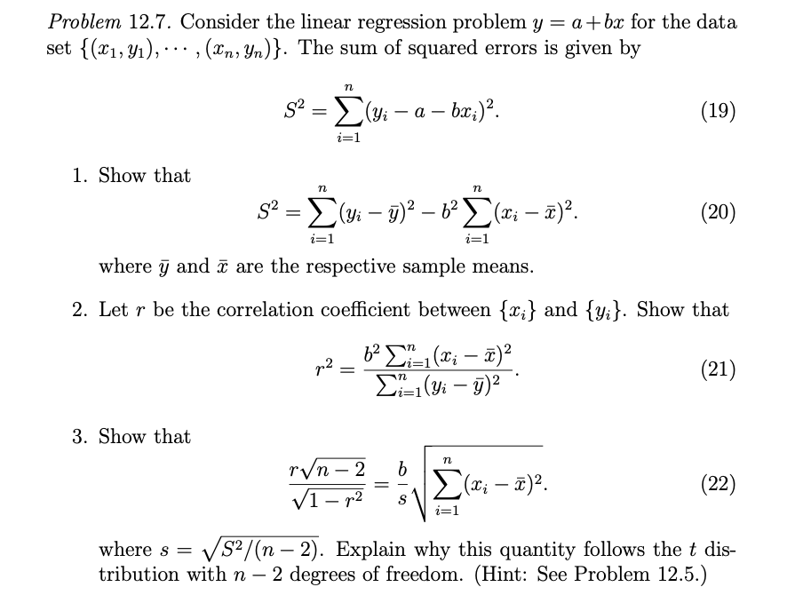 Solved Problem 12.7. Consider the linear regression problem | Chegg.com