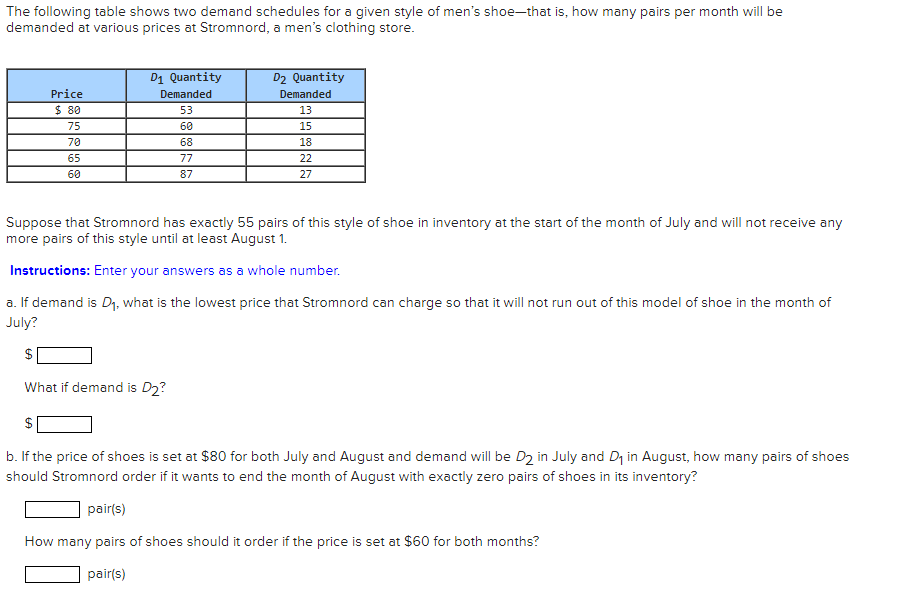 Solved The following table shows two demand schedules for a | Chegg.com