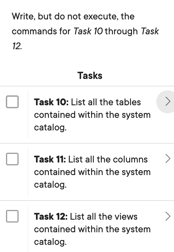 Solved Write, but do not execute, the commands for Task 10 | Chegg.com