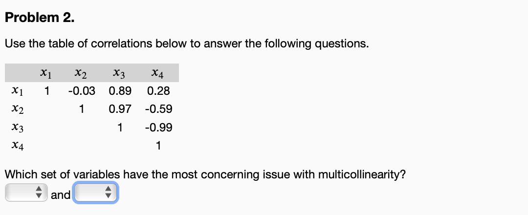 Solved Problem 2. Use the table of correlations below to | Chegg.com