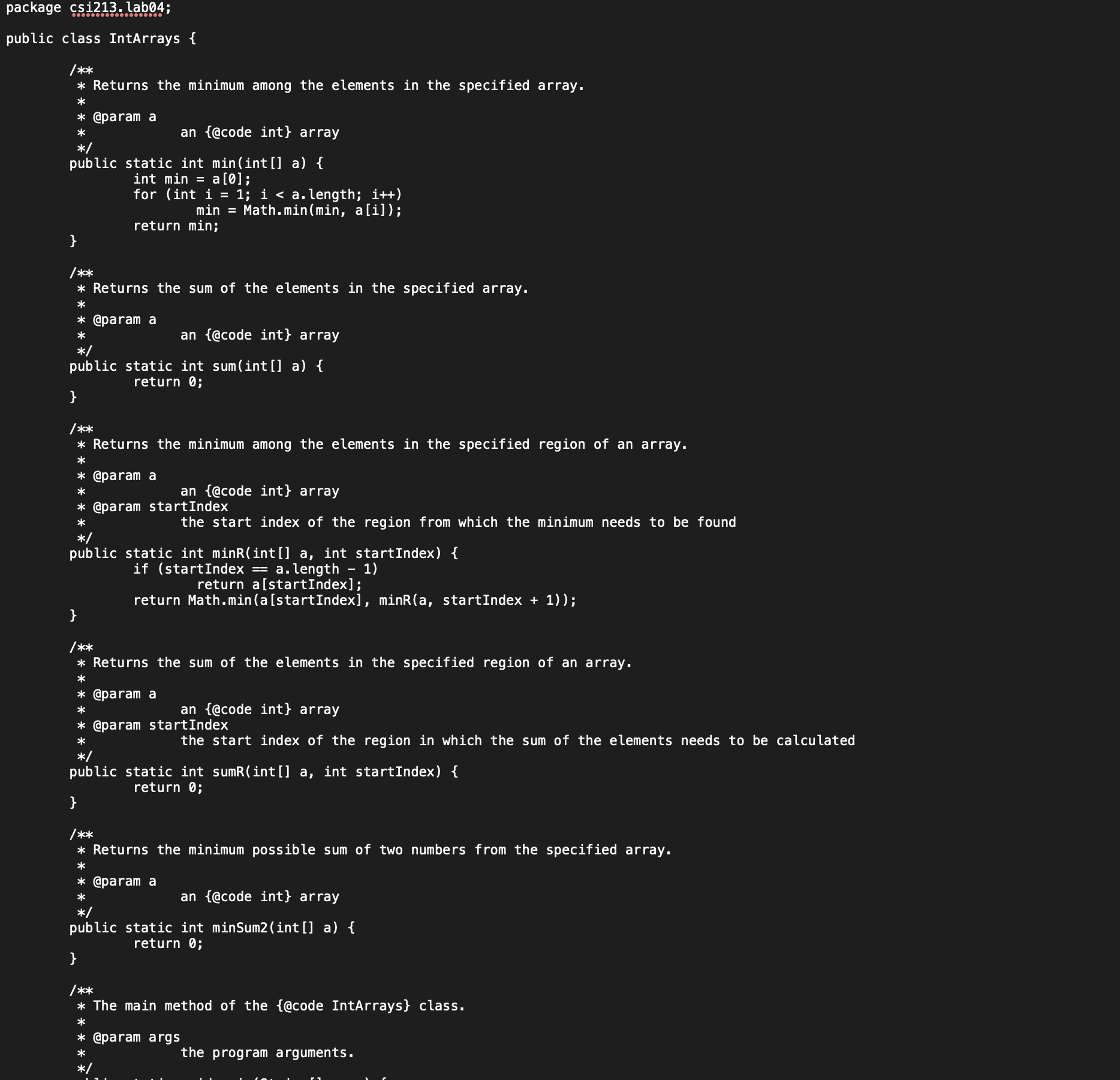 Solved /** * The main method of the \{@code IntArrays\} | Chegg.com
