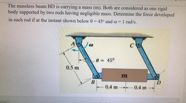 Solved The Massless Beam BD Is Carrying A Mass (m). Both Are | Chegg.com